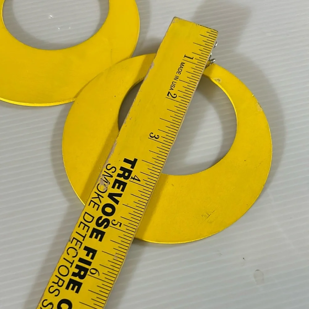 HUGE Retro Style Yellow Wood Hoop Earrings